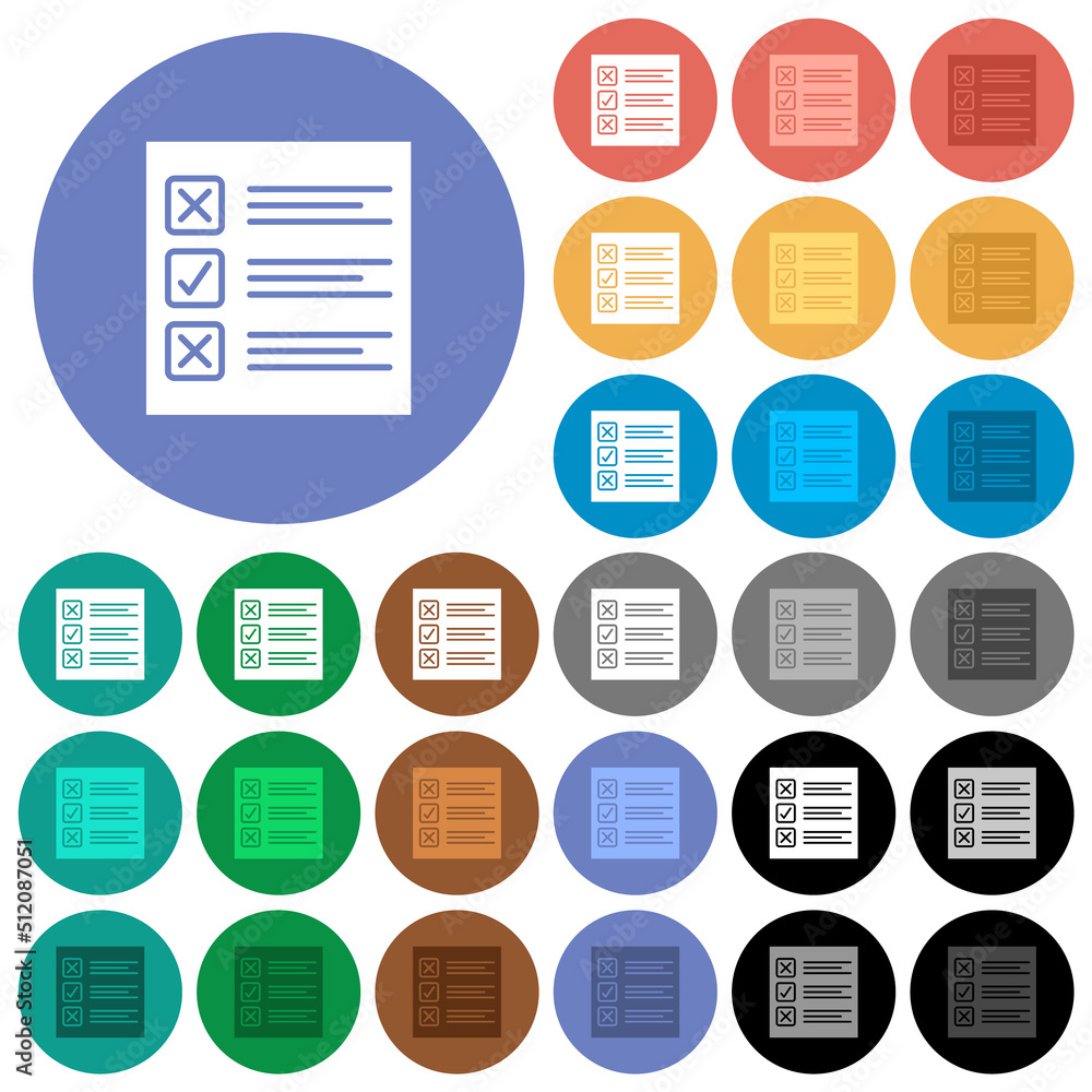 Questionnaire paper solid round flat multi colored icons Questionnaire paper solid round flat multi colored icons
