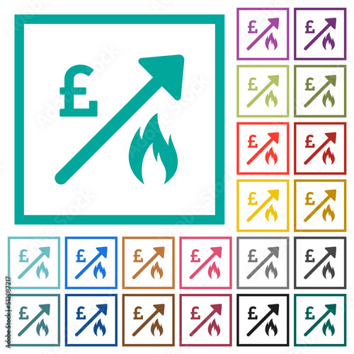 Rising gas energy english Pound prices flat color icons with quadrant frames