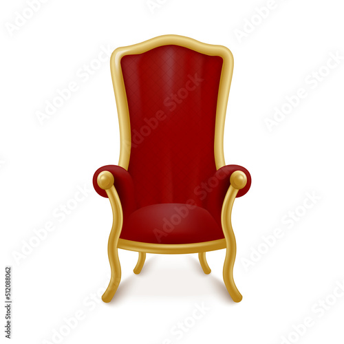 Realistic red royal throne with shadow, vector illustration