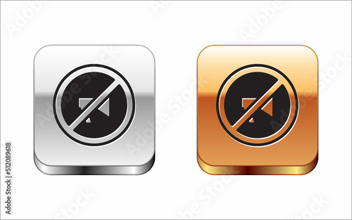 Black Censored stamp icon isolated on white background. Silver and gold square buttons. Vector