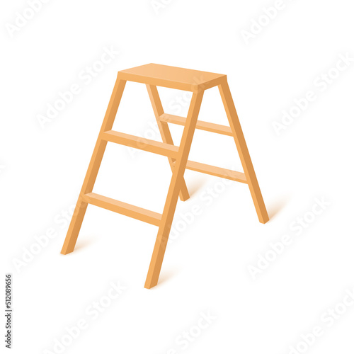 Wooden step ladder for household needs, realistic 3d vector illustration isolated on white background.