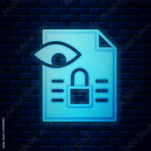 Glowing neon Journalistic investigation icon isolated on brick wall background. Financial crime, tax evasion, money laundering, corruption. Vector