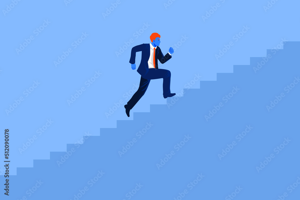 Business startup concept. Businessman running the stairs up to be success. vector illustration Business startup concept. Businessman running the stairs up to be success. vector illustration