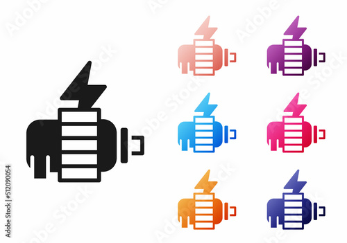 Black Electric motor icon isolated on white background. Set icons colorful. Vector