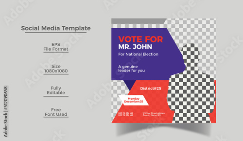 Election social media post design or Instagram post banner and square flyer template 