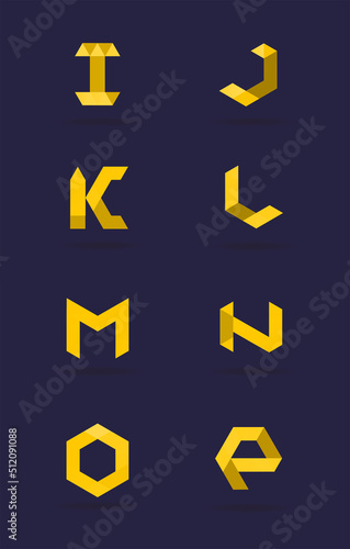 Distort Modern Alphabet Letters  Multicolor Overlay stylized letter. Geometric triangle. Hexagonal futuristic ABC. I  J  K  N  L  M  N  O  P.