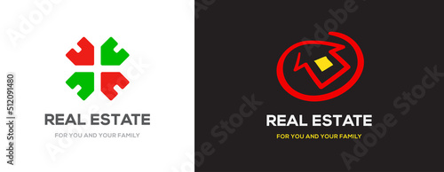 Set of Template signs for real estate agency or cottage town elite class. Real estate logo.