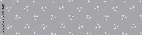 Christmas frozen snowflake seamless vector border. Masculine winter snow graphic design for wrapping paper, Xmas, frosty banner. Holiday hand drawn December star.