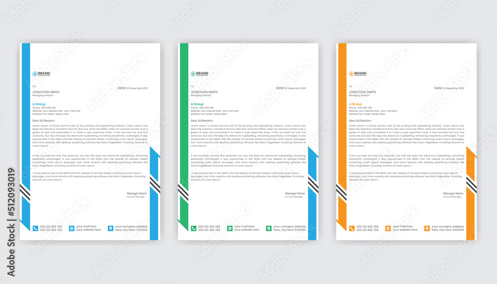 Multipurpose abstract letterhead design template. Professional creative clean and modern letterhead design template