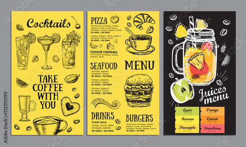 Мenu Juice, Smoothie. Vector illustration. Hand drawn style.	
