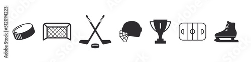 Hockey icons set. Hockey signs. Hockey elements for design. Vector icons