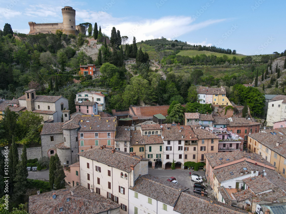 Drone view at the historical village of Brisighella in Italy