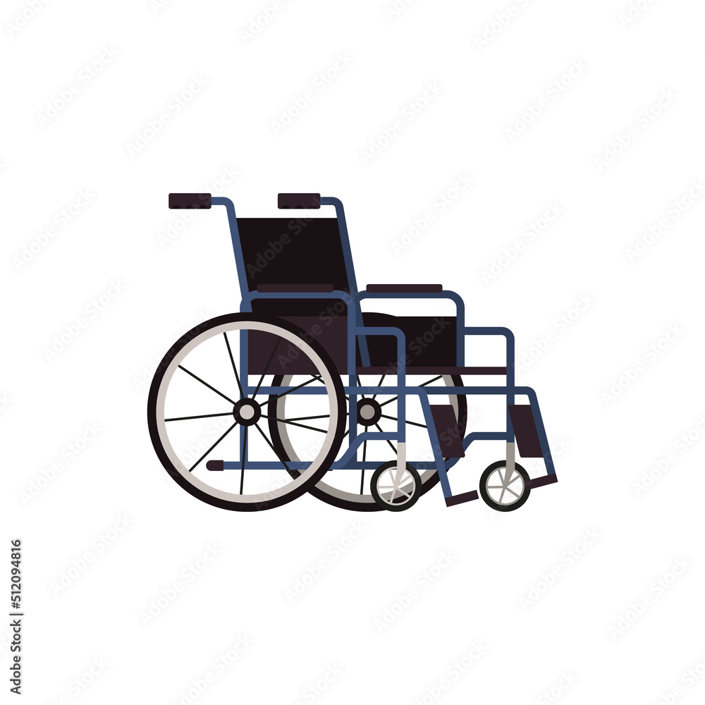 Wheelchair orthopedic medical equipment, flat vector illustration isolated.