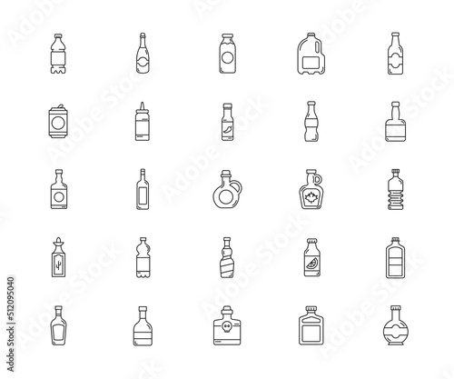 Icon set of bootle. Simple outline icon. Vector illustration..