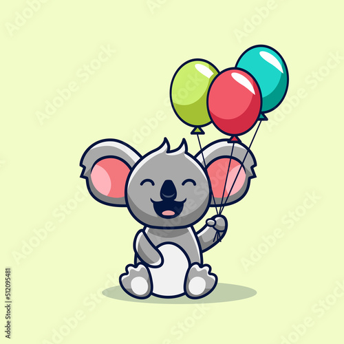 Koala Happy with Balloons Cartoon