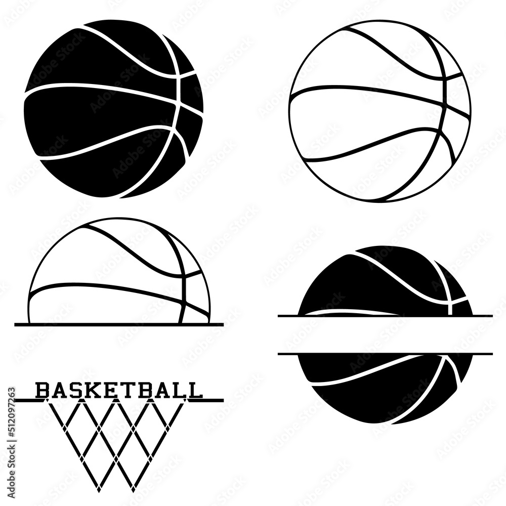 Vector illustration of 4 minimalistic Basketball clipart. Basketball  drawing with copy space. Stock-Vektorgrafik | Adobe Stock