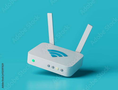 Simple internet wifi router with antennas 3d render illustration.