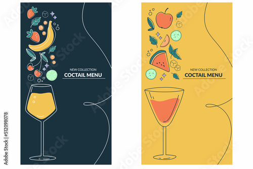 Hand drawn illustration. A glass of refreshing drink along with the elements it contains. Suitable for cocktail menus, banners and summer cafes..