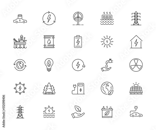 Icons set of green energy. Protection and preservation of the environment. Simple outline icon. Vector illustration..
