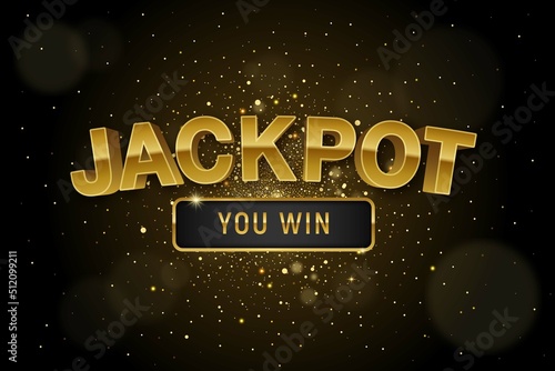 Vector illustration, casino background with  golden playing cards casino chips and Jackpot you win text on sparkle background and golden lights. 3d background for casino games