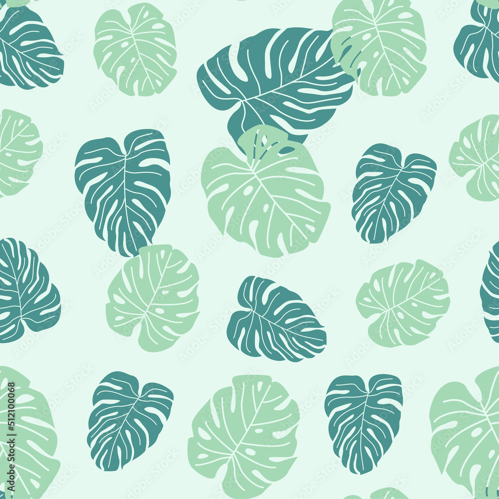 Fototapeta premium Minimal monstera leaves seamless pattern.