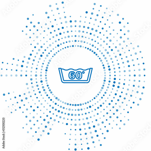 Blue line Washing under 60 degrees celsius icon isolated on white background. Temperature wash. Abstract circle random dots. Vector