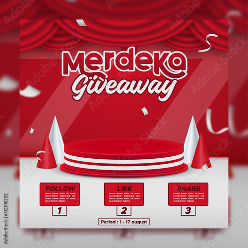 Indonesia's independence day giveaway contest social media post template with podium on red background