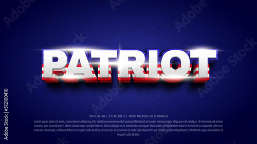 American patriotic 3d style editable text effect