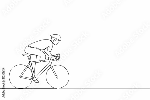 Continuous one line drawing male athlete cyclist with physical disabilities in action at championship. Concept for sport, summer disability games, recovery. Single line draw design vector illustration