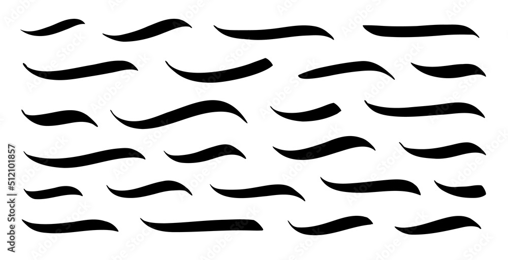 Swoosh, swash underline stroke set. Hand drawn swirl swoosh underline calligraphic element. Vector illustration. Swoosh, swash underline stroke set. Hand drawn swirl swoosh underline calligraphic element. Vector illustration.