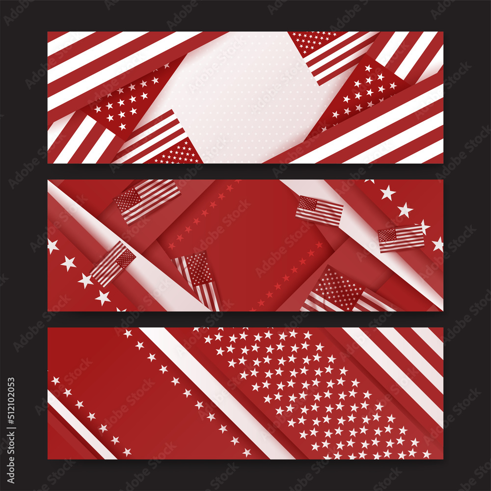 Happy 4th of July Independence day with USA red banner background. Universal America banner. Memorial day in the united states - remember and honor banner background vector illustration Happy 4th of July Independence day with USA red banner background. Universal America banner. Memorial day in the united states - remember and honor banner background vector illustration