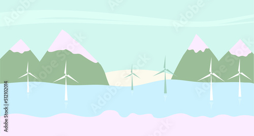 Landscape with windmills. Wind power generato