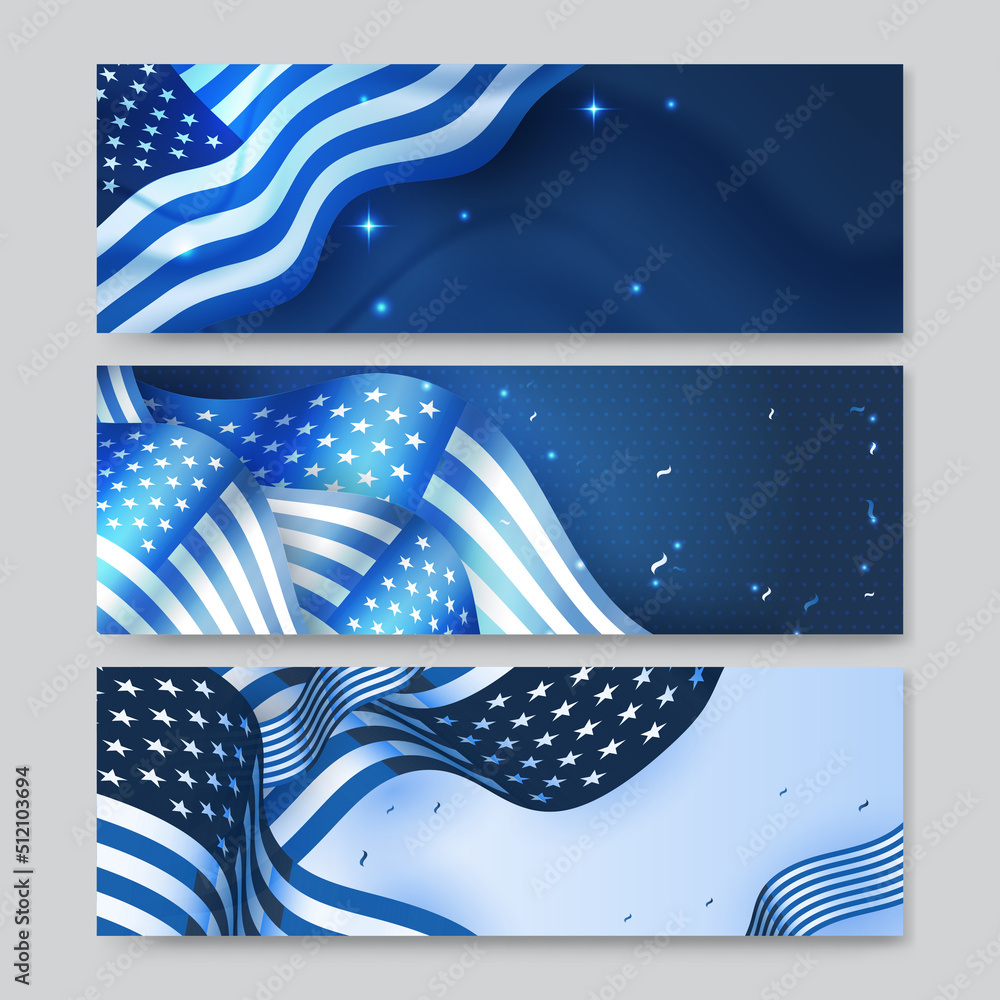 Happy 4th of July Independence day with USA blue banner background. Universal America banner. Memorial day in the united states - remember and honor banner background vector illustration Happy 4th of July Independence day with USA blue banner background. Universal America banner. Memorial day in the united states - remember and honor banner background vector illustration