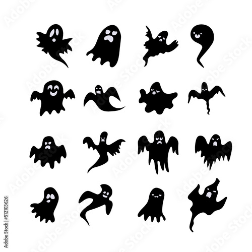 Monochrome ghost apparition spook horror set. Ghost shadow funny. ghost sheet for halloween character design. Isolated on white vector illustration.