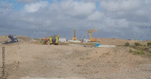 Heavy Machinery Working on the Construction Site of A30 Chiverton to Carland Cross Carriageway, Cornwall, UK- Wide Shot photo