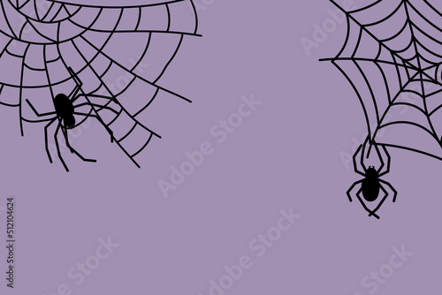 Halloween spider web and spiders on color background. Vector illustration