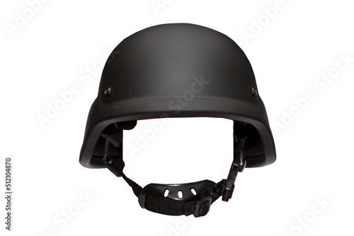 Advanced combat helmet of the US Armed Forces with a chin strap on a white background, isolate. Military equipment and equipment for soldiers.