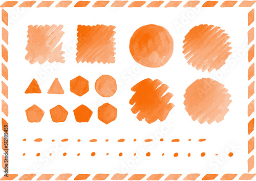 オレンジの水彩の図形セット