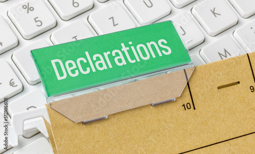 A brown file folder labeled Declarations