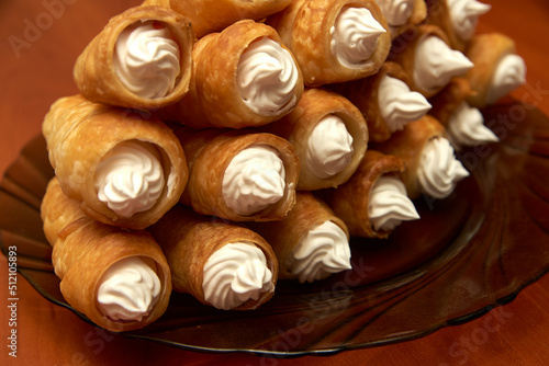 puff pastry with cream close up
