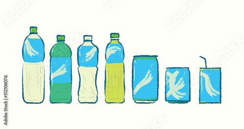 Set of energy drinking bottles and can in flat simple vector illustration art design