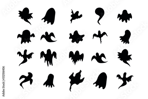 Monochrome ghost apparition spook horror set. Ghost shadow funny. ghost sheet for halloween character design. Isolated on white vector illustration.
