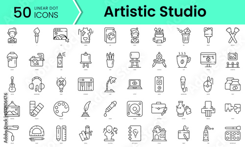 artist studio Icons bundle. Linear dot style Icons. Vector illustration