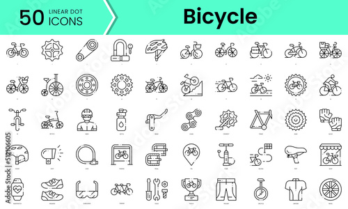 bicycle Icons bundle. Linear dot style Icons. Vector illustration