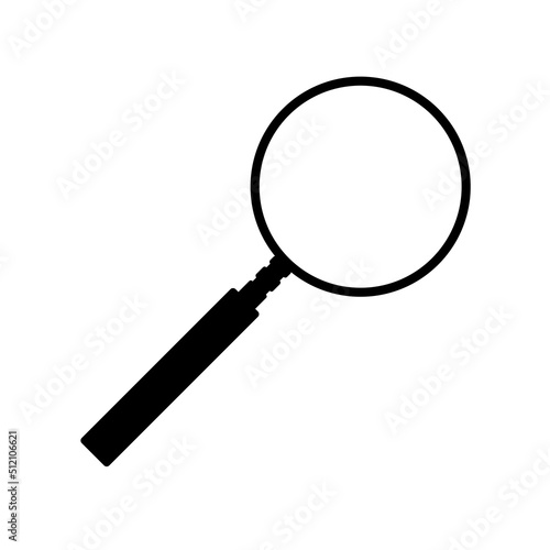 Magnifying Glass Silhouette. Black and White Icon Design Element on Isolated White Background