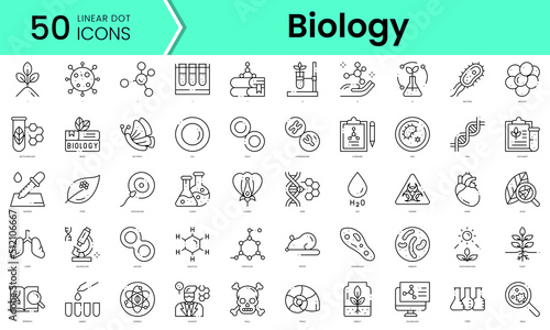 biology Icons bundle. Linear dot style Icons. Vector illustration