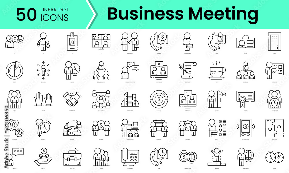 business meeting Icons bundle. Linear dot style Icons. Vector illustration
