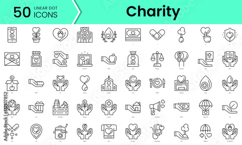 charity Icons bundle. Linear dot style Icons. Vector illustration