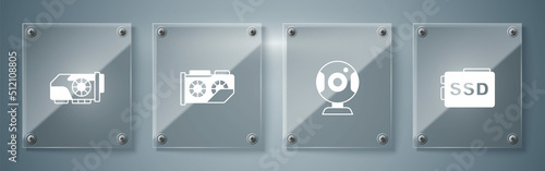 Set SSD card, Web camera, Video graphic and . Square glass panels. Vector