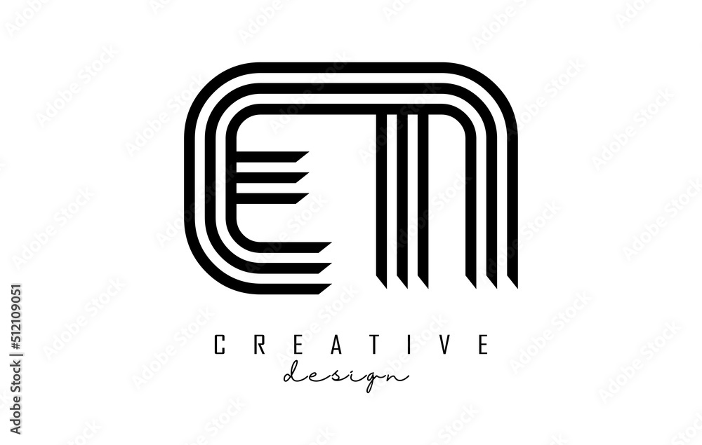 Black lines EM e m letters with monogram Logo Design. Black lines EM e m letters with monogram Logo Design.